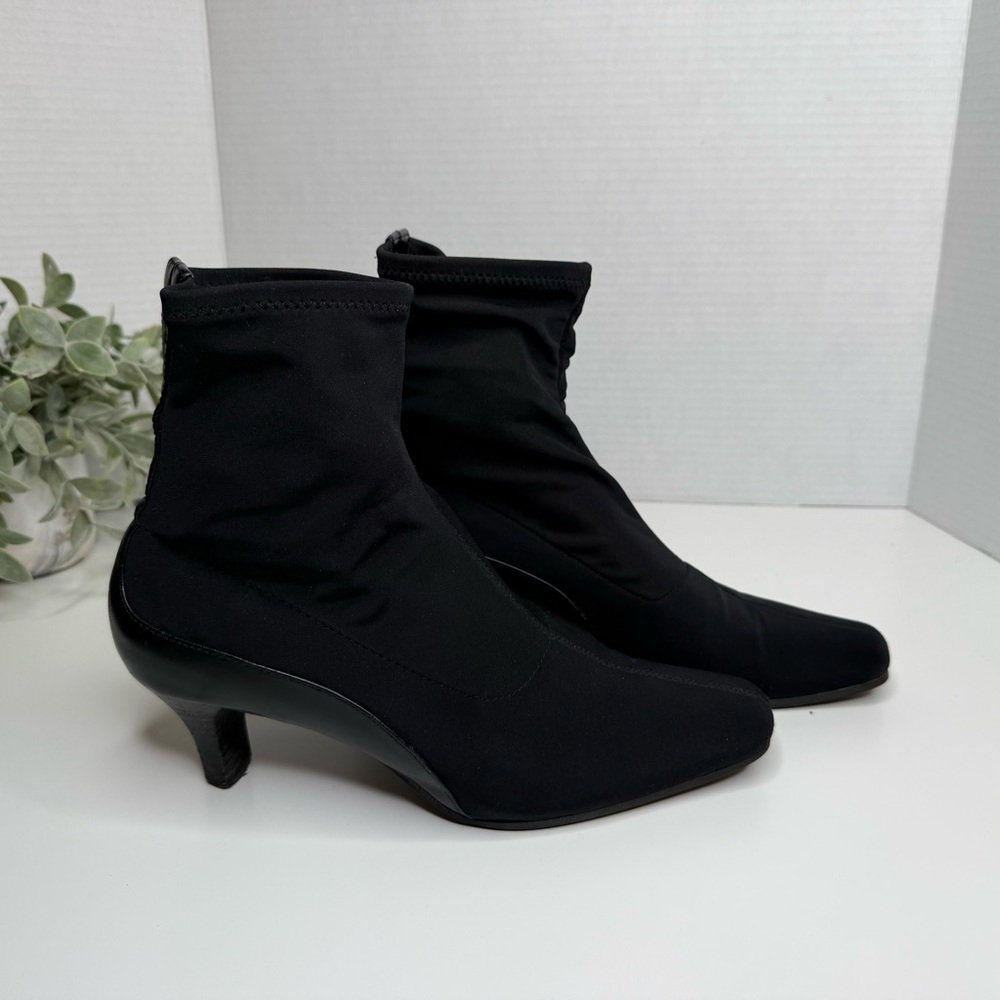 Alfani Y2K Women's Black Stretch Ankle Sock Boots Kitten Heel Sz 6.5M Streetwear
